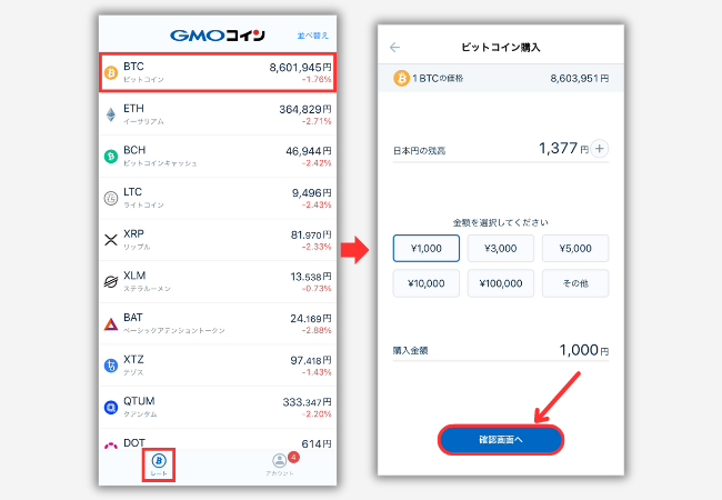 GMOコインの販売所でビットコインを買う手順