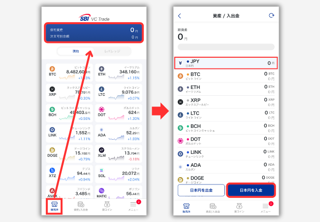 SBI VCトレードに日本円を入金する手順1