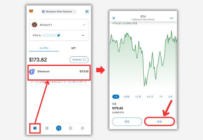 メタマスクからビットバンクにETHを送金する手順1